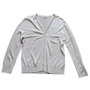 MM. LaFleur Size XL Beige Lightweight Knit V-Neck Hook & Eye Cardigan Sweater